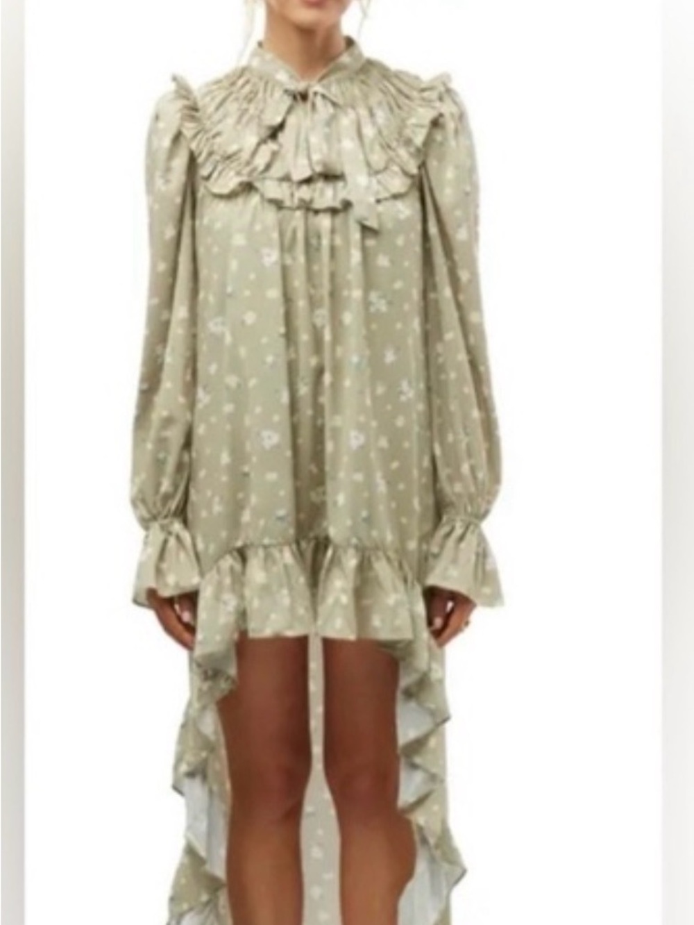 Who What Wear Olive Green Floral Ruffle Dress